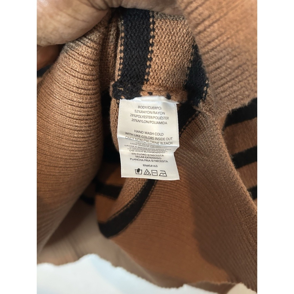 DKNY Sweater Women XL Brown Striped Quarter Zip Pullover Mock Neck Rayon Blend - Picture 7 of 9